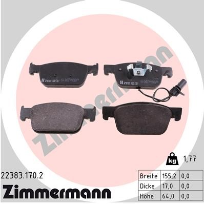 Bromsbeläggsats, Framaxel Zimmermann 22383.170.2 ZIMMERMANN