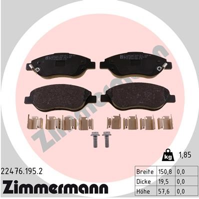 Bromsbeläggsats, Framaxel Zimmermann 22476.195.2 ZIMMERMANN