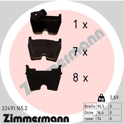 Bromsbeläggsats, Framaxel Zimmermann 22491.165.2 ZIMMERMANN