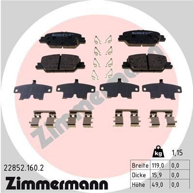 Bromsbeläggsats, Bakaxel Zimmermann 22852.160.2 ZIMMERMANN