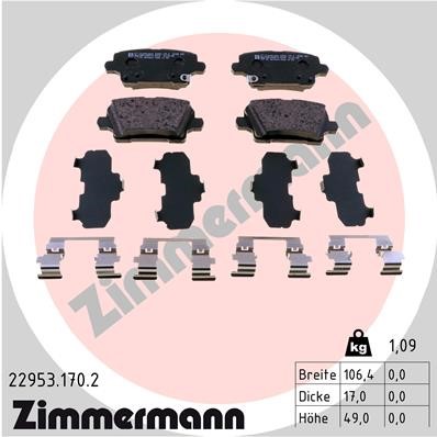 Bromsbeläggsats, Bakaxel Zimmermann 22953.170.2 ZIMMERMANN