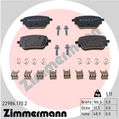 Bromsbeläggsats, Bakaxel Zimmermann 22986.170.2 ZIMMERMANN