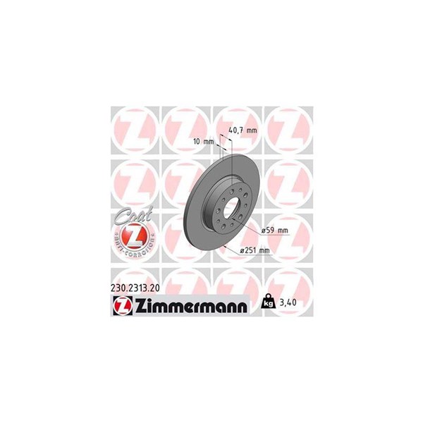 Bromsskiva Solid, Bakaxel Zimmermann 230.2313.20 ZIMMERMANN