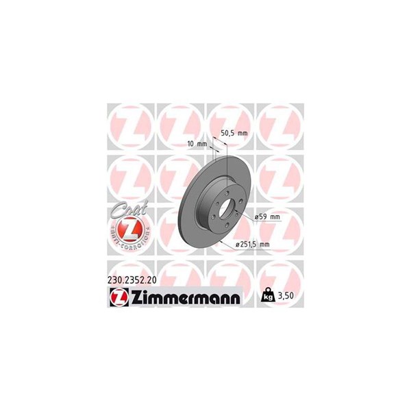 Bromsskiva Solid, Bakaxel Zimmermann 230.2352.20 ZIMMERMANN