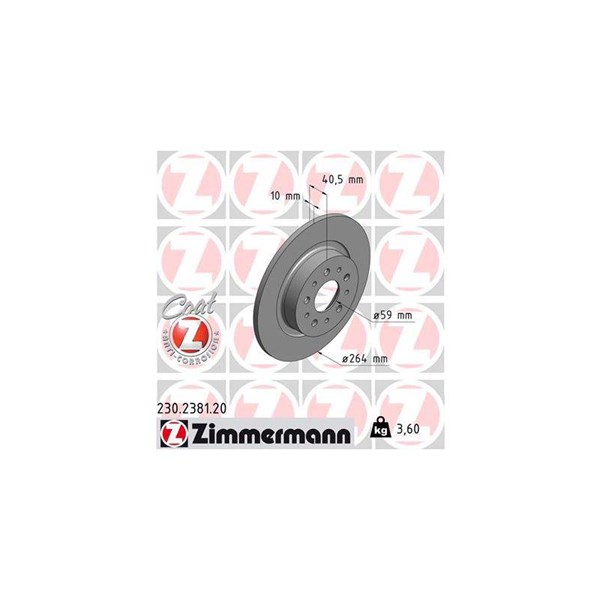 Bromsskiva Solid, Bakaxel Zimmermann 230.2381.20 ZIMMERMANN