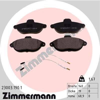 Bromsbeläggsats, Framaxel Zimmermann 23003.190.1 ZIMMERMANN