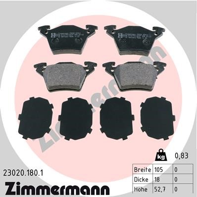Bromsbeläggsats, Bakaxel Zimmermann 23020.180.1 ZIMMERMANN