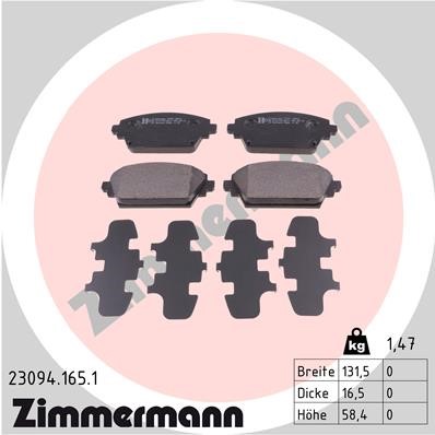 Bromsbeläggsats, Framaxel Zimmermann 23094.165.1 ZIMMERMANN
