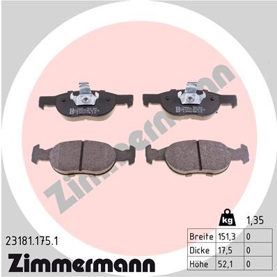Bromsbeläggsats, Framaxel Zimmermann 23181.175.1 ZIMMERMANN