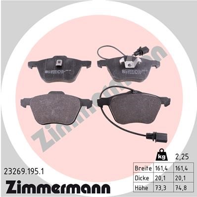 Bromsbeläggsats Ventilerad, Framaxel Zimmermann 23269.195.1 ZIMMERMANN