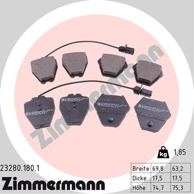 Bromsbeläggsats, Framaxel Zimmermann 23280.180.1 ZIMMERMANN
