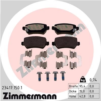 Bromsbeläggsats, Bakaxel Zimmermann 23417.150.1 ZIMMERMANN