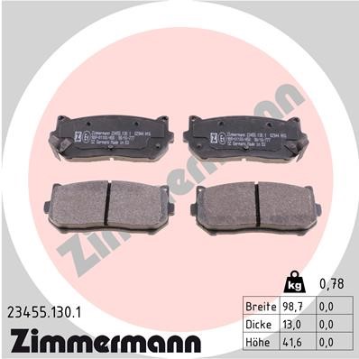 Bromsbeläggsats, Bakaxel Zimmermann 23455.130.1 ZIMMERMANN