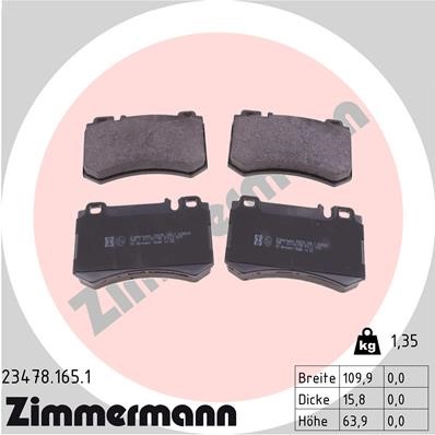 Bromsbeläggsats, Bakaxel Zimmermann 23478.165.1 ZIMMERMANN