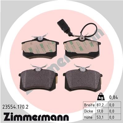 Bromsbeläggsats, Bakaxel Zimmermann 23554.170.2 ZIMMERMANN
