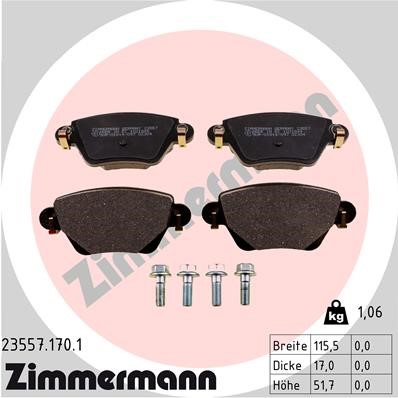 Bromsbeläggsats, Bakaxel Zimmermann 23557.170.1 ZIMMERMANN