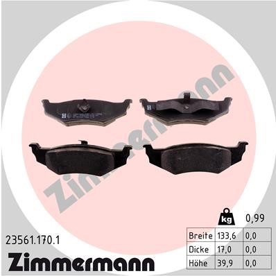 Bromsbeläggsats, Bakaxel Zimmermann 23561.170.1 ZIMMERMANN