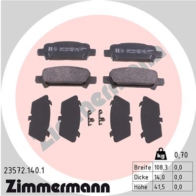 Bromsbeläggsats, Bakaxel Zimmermann 23572.140.1 ZIMMERMANN