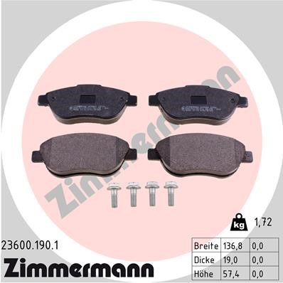 Bromsbeläggsats, Framaxel Zimmermann 23600.190.1 ZIMMERMANN