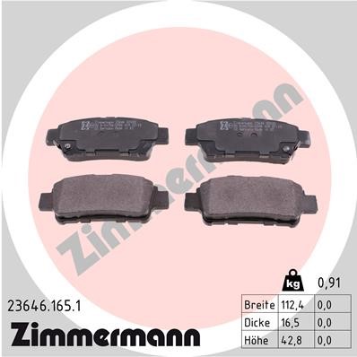Bromsbeläggsats, Bakaxel Zimmermann 23646.165.1 ZIMMERMANN