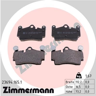 Bromsbeläggsats, Bakaxel Zimmermann 23694.165.1 ZIMMERMANN
