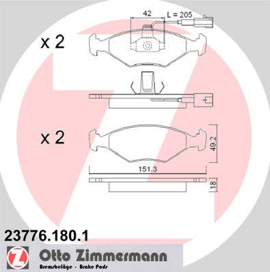Bromsbeläggsats, Framaxel Zimmermann 23776.180.1 ZIMMERMANN