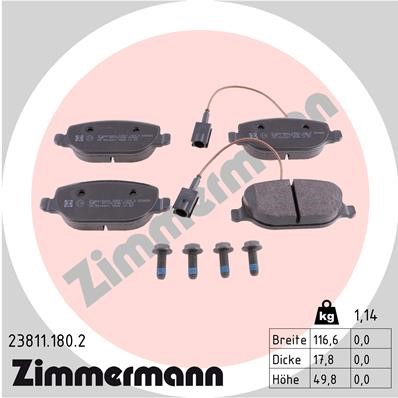 Bromsbeläggsats, Bakaxel Zimmermann 23811.180.2 ZIMMERMANN