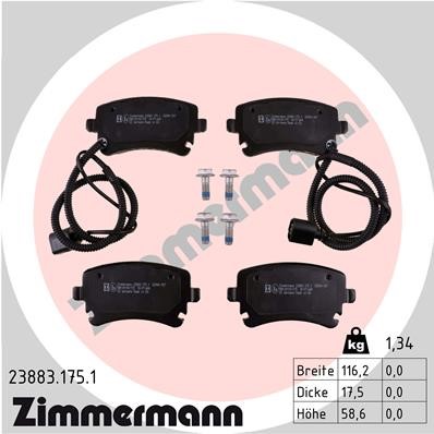Bromsbeläggsats, Bakaxel Zimmermann 23883.175.1 ZIMMERMANN