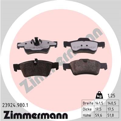 Bromsbeläggsats, Bakaxel Zimmermann Rd:z 23924.980.1 ZIMMERMANN