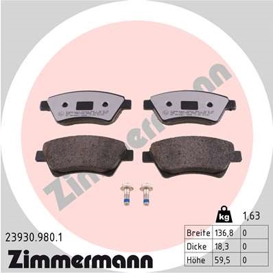 Bromsbeläggsats, Framaxel Zimmermann Rd:z 23930.980.1 ZIMMERMANN