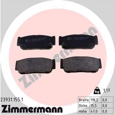 Bromsbeläggsats, Bakaxel Zimmermann 23931.155.1 ZIMMERMANN