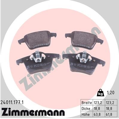 Bromsbeläggsats, Bakaxel Zimmermann 24011.177.1 ZIMMERMANN