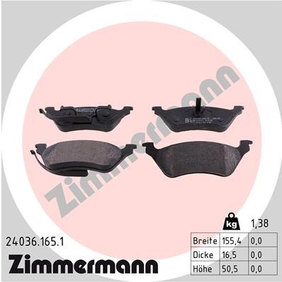 Bromsbeläggsats, Bakaxel Zimmermann 24036.165.1 ZIMMERMANN