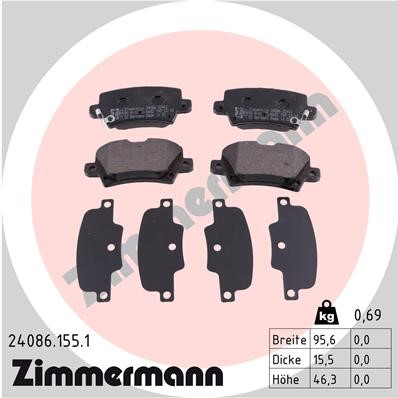 Bromsbeläggsats, Bakaxel Zimmermann 24086.155.1 ZIMMERMANN