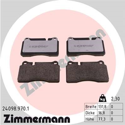 Bromsbeläggsats, Framaxel Zimmermann Rd:z 24098.970.1 ZIMMERMANN