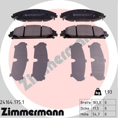 Bromsbeläggsats, Framaxel Zimmermann 24164.175.1 ZIMMERMANN