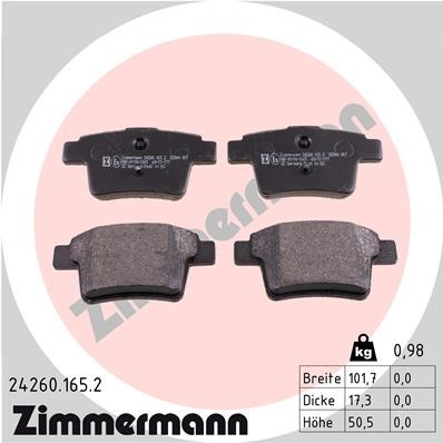 Bromsbeläggsats, Bakaxel Zimmermann 24260.165.2 ZIMMERMANN