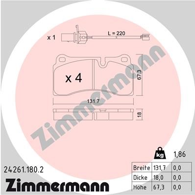 Bromsbeläggsats, Bakaxel Zimmermann 24261.180.2 ZIMMERMANN