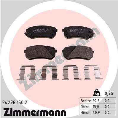 Bromsbeläggsats, Bakaxel Zimmermann 24276.150.2 ZIMMERMANN