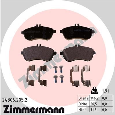 Bromsbeläggsats, Framaxel Zimmermann 24306.205.2 ZIMMERMANN