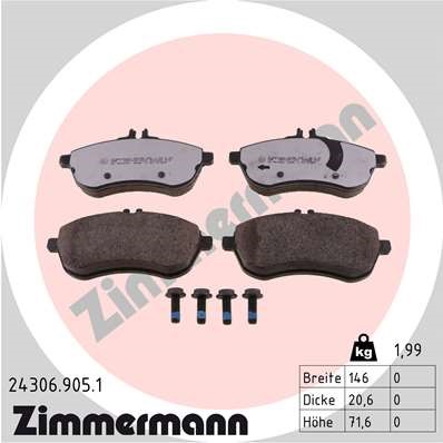 Bromsbeläggsats, Framaxel Zimmermann Rd:z 24306.905.1 ZIMMERMANN