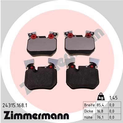 Bromsbeläggsats, Bakaxel Zimmermann 24315.168.1 ZIMMERMANN Bromsbeläggsats, Bakaxel Zimmermann 24315.168.1 ZIMMERMANN