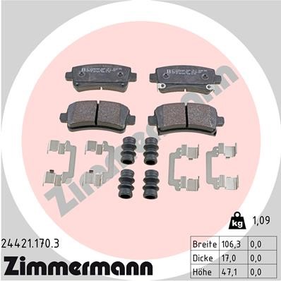 Bromsbeläggsats Ventilerad, Bakaxel Zimmermann 24421.170.3 ZIMMERMANN