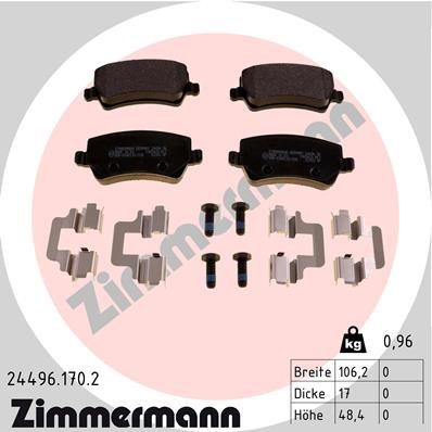 Bromsbeläggsats, Bakaxel Zimmermann 24496.170.2 ZIMMERMANN