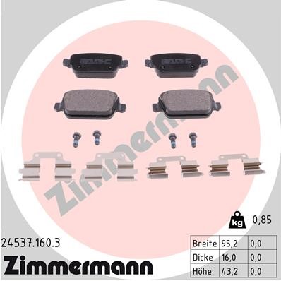 Bromsbeläggsats, Bakaxel Zimmermann 24537.160.3 ZIMMERMANN