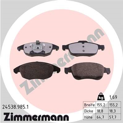 Bromsbeläggsats, Framaxel Zimmermann Rd:z 24538.985.1 ZIMMERMANN