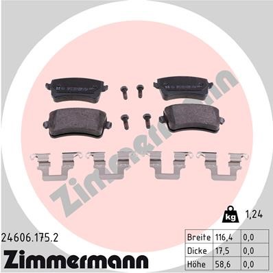 Bromsbeläggsats Solid, Bakaxel Zimmermann 24606.175.2 ZIMMERMANN