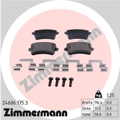 Bromsbeläggsats Ventilerad, Bakaxel Zimmermann 24606.175.3 ZIMMERMANN