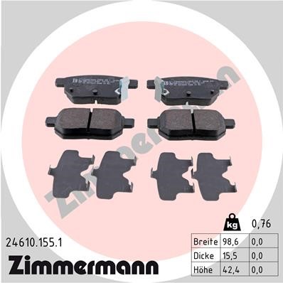Bromsbeläggsats, Bakaxel Zimmermann 24610.155.1 ZIMMERMANN