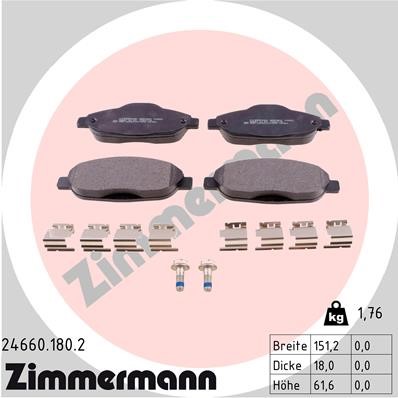 Bromsbeläggsats, Framaxel Zimmermann 24660.180.2 ZIMMERMANN
